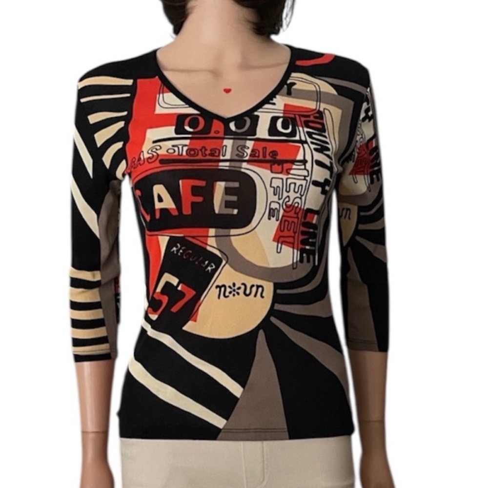 NWOT Vintage Noun Paris Graphic Mesh Top Made in France Y2K Stretch